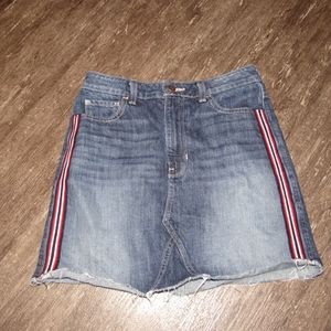 Hollister high rise denim mini skirt side stripe jean skirt size 5